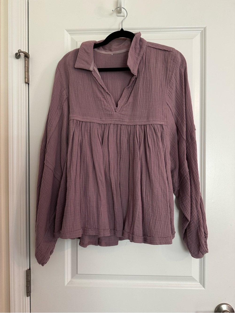 Womens Dusty Mauve Crinkle Peasant Blouse NWOT